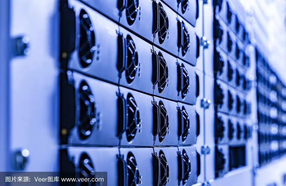 A bustling mining farm showcasing the organized chaos of hosted operations for various cryptocurrencies