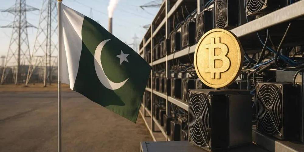 Picture of mining rigs stacked on pallets